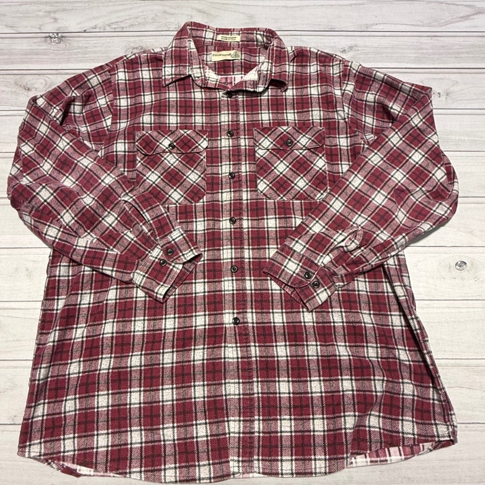 Fieldmaster Flannel Shirt Mens XL Red Plaid Vintage Perma-Prest Made in USA